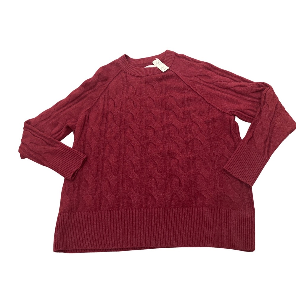 Aerie Womens Burgundy Cable‎ Knit Crewneck Sweater XS Maroon NEW